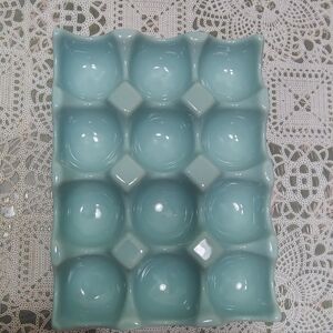 Turquoise Blue Ceramic Egg Tray (read full description)
